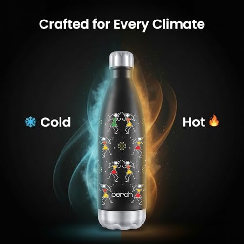 Perch Retro Hot & Cold Stainless Steel Water Bottle 980ml|Triple-Layer Vacuum Insulated 3D Printed Bottle|ISI Certified, Leakproof & BPA-Free Flask|Ideal Gift for Men, Women & Parents|Warli Art - Image 3