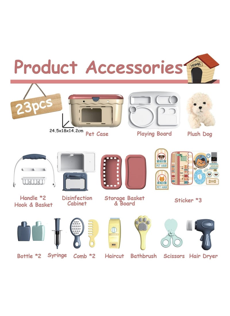 Arabest - Pet Care Playset, 23pcs Kids' Dress Up and Pretend Play Veterinary Kit with Pet Case for Treatment and Grooming, Vet Toys for Kids, Fun Birthday for Kids Girls Aged 3-8 Year Old - Image 1