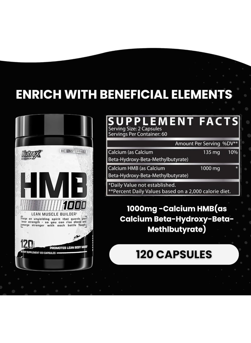 Nutrex Research Labs HMB 1000 MG | Supports Muscle Recovery, Reduce Skeletal Muscle Damage, Increased Strength, Prevent Muscle Loss | 120 Capsules - Image 3