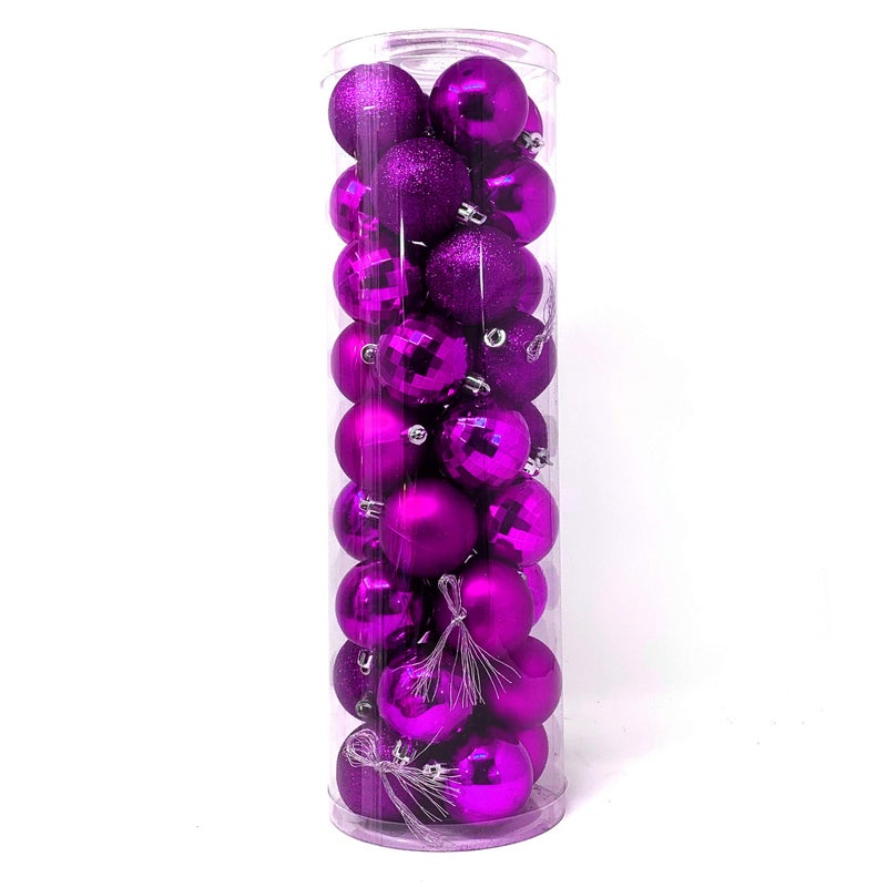 allgala Christmas Balls 36 PK 2 Inch (5CM) Pre-Strung Shatter Proof Christmas Ornament Balls for Xmas Tree-4 Style-Purple