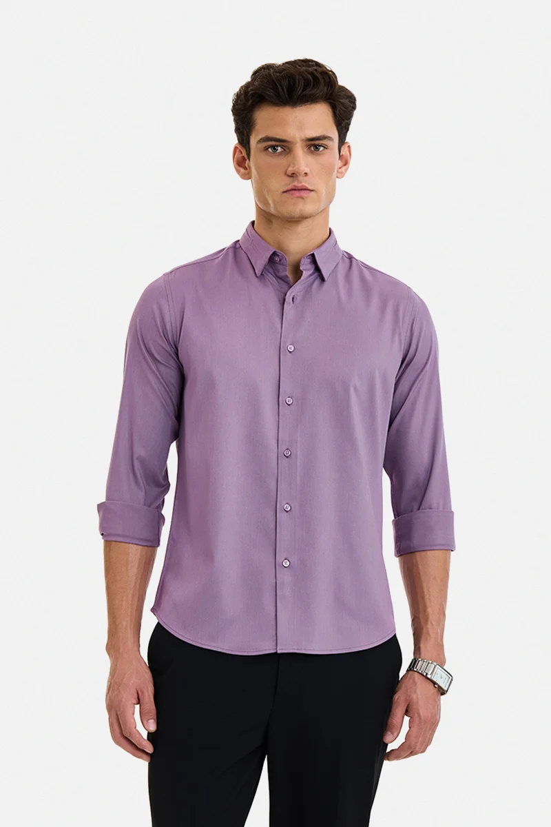 سنيتش Mauve Solid Long Sleeve Slim Fit Formal Shirt