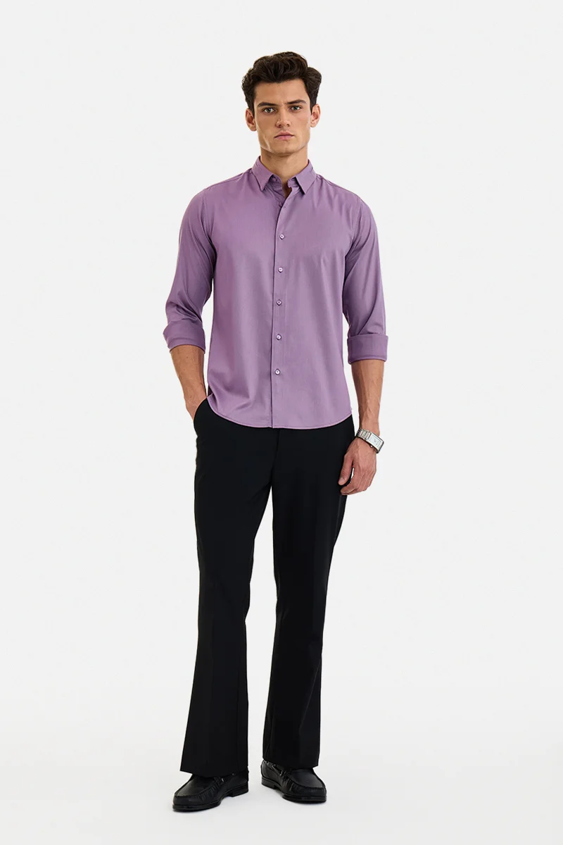 سنيتش Mauve Solid Long Sleeve Slim Fit Formal Shirt