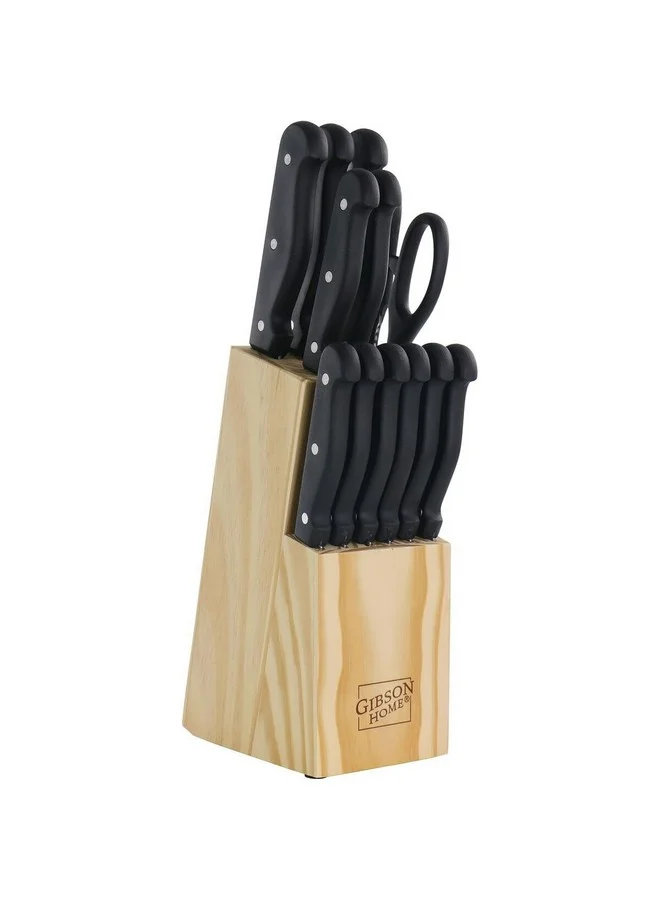 GIBSON 13-Piece Westover Stainless Steel Cutlery Set with Wood Storage Block Black and Silver 32.39 x 8.89 x 15.24 cm 127727.13