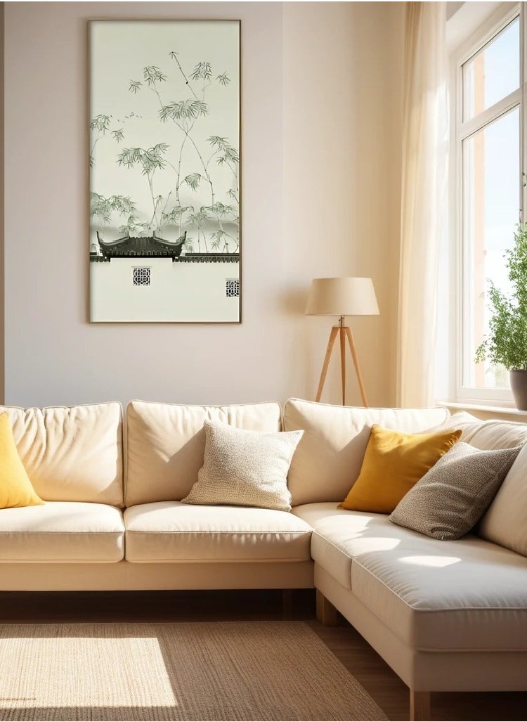 Neo Front Textured Silk Art in Grey Gold Solid Wood Frame - 70x140 cm LTK-22030055  - Image 5