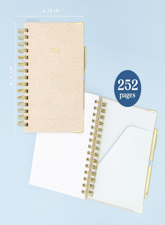 ELYN Lined Spiral Journal, Linen Hardcover Notebook with Matching Gold Gel Pen, 252 Pages, 8 in x 5 in - 100 GSM Premium Paper, Spiral Notebook for Home, Office, Notes & Gifts, (Linen) - Image 2