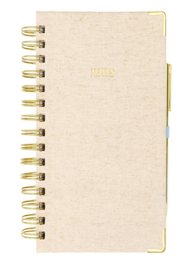 ELYN Lined Spiral Journal, Linen Hardcover Notebook with Matching Gold Gel Pen, 252 Pages, 8 in x 5 in - 100 GSM Premium Paper, Spiral Notebook for Home, Office, Notes & Gifts, (Linen) - Image 1