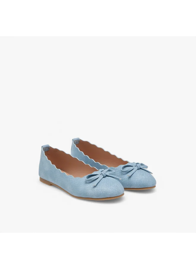 Little Missy Girls Bow Accent Slip-On Ballerina Shoes with Scallop Detail