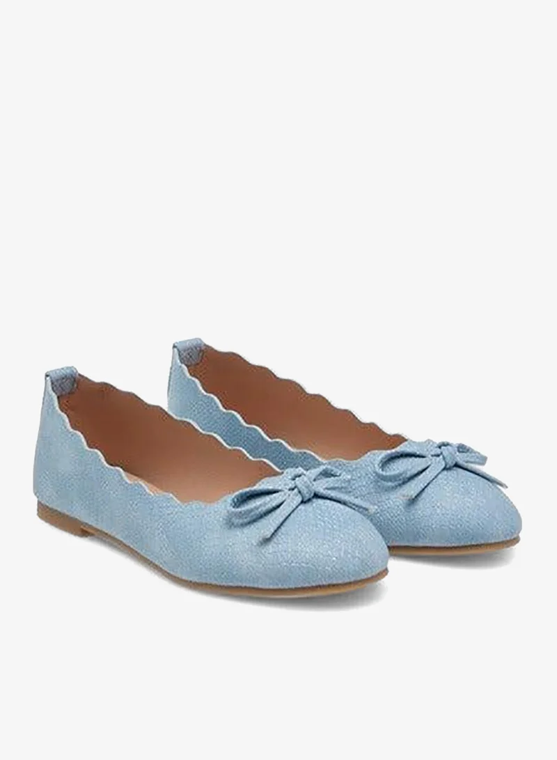 Girls Bow Accent Slip-On Ballerina Shoes with Scallop Detail