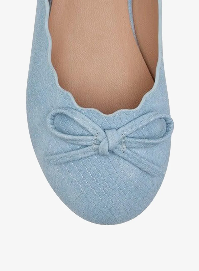 Little Missy BLUE Girls Bow Accent Slip-On Ballerina Shoes with Scallop Detail for Women | Best Price UAE