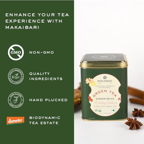 Makaibari Holiday Edition : Ginger Spice Green Tea | Anti-Oxidants, Immunity Booster | Tin Caddy | 100g - Image 4