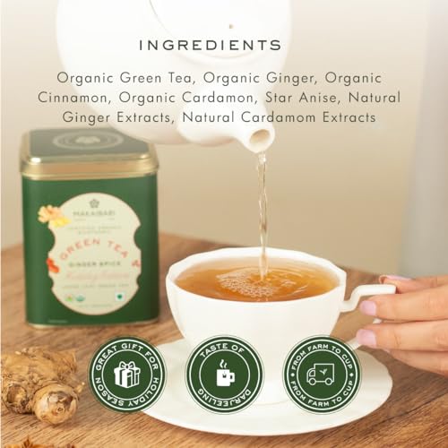 Makaibari Holiday Edition : Ginger Spice Green Tea | Anti-Oxidants, Immunity Booster | Tin Caddy | 100g - Image 3
