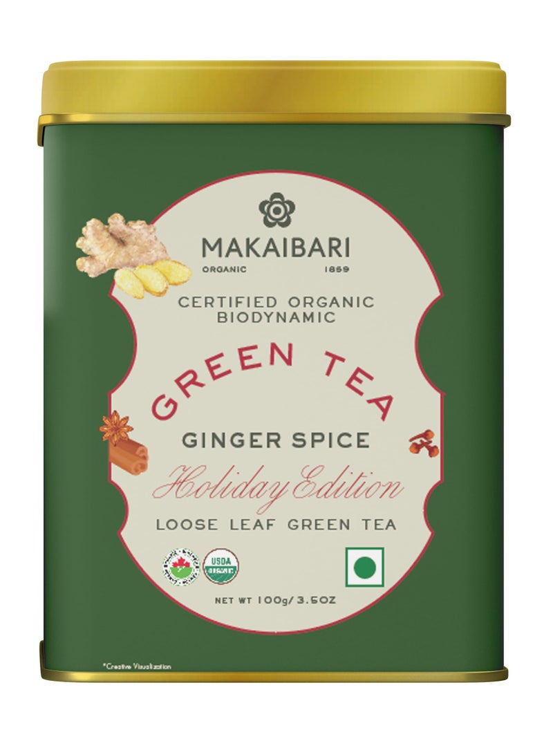 Makaibari Holiday Edition : Ginger Spice Green Tea | Anti-Oxidants, Immunity Booster | Tin Caddy | 100g - Image 1