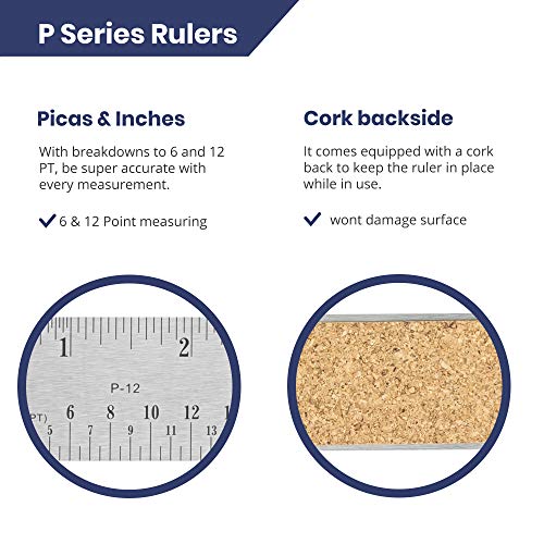 Pacific Arc Stainless Steel Ruler with Inch and Pica Measurements, 6 Inches Cork Backed - Image 3