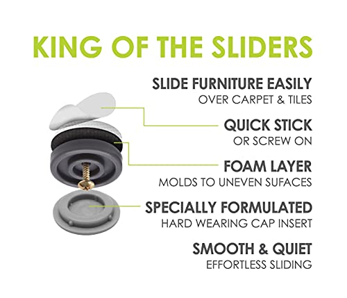 Slipstick GorillaGlides 1 Inch Chair Sliders/Furniture Floor Protectors (16 Furniture Glides) Self-Adhesive Screw On Chair Glides for Sliding on Low-Pile Carpet & Hard Surface Floors, Round - Image 3