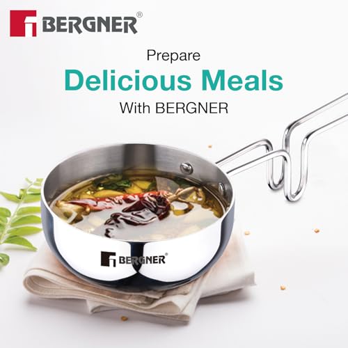 Bergner TriPro 4 Pcs Tri-Ply Stainless Steel Cookware Combo - 24cm/3L Kadai with Stainless Steel Lid, 16cm/1.7L Teapan and 12cm/500ml Tadka Pan, Consumes Less Oil, Healthy Cooking - Induction Bottom - Image 5