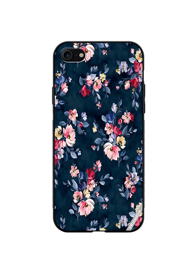 VR CREATIVE Protective Case Cover For Apple iPhone SE (2022) A Navy Floral Print With Brightly Coloured Pink And Yellow Flowers On It Design Multicolour - Image 1
