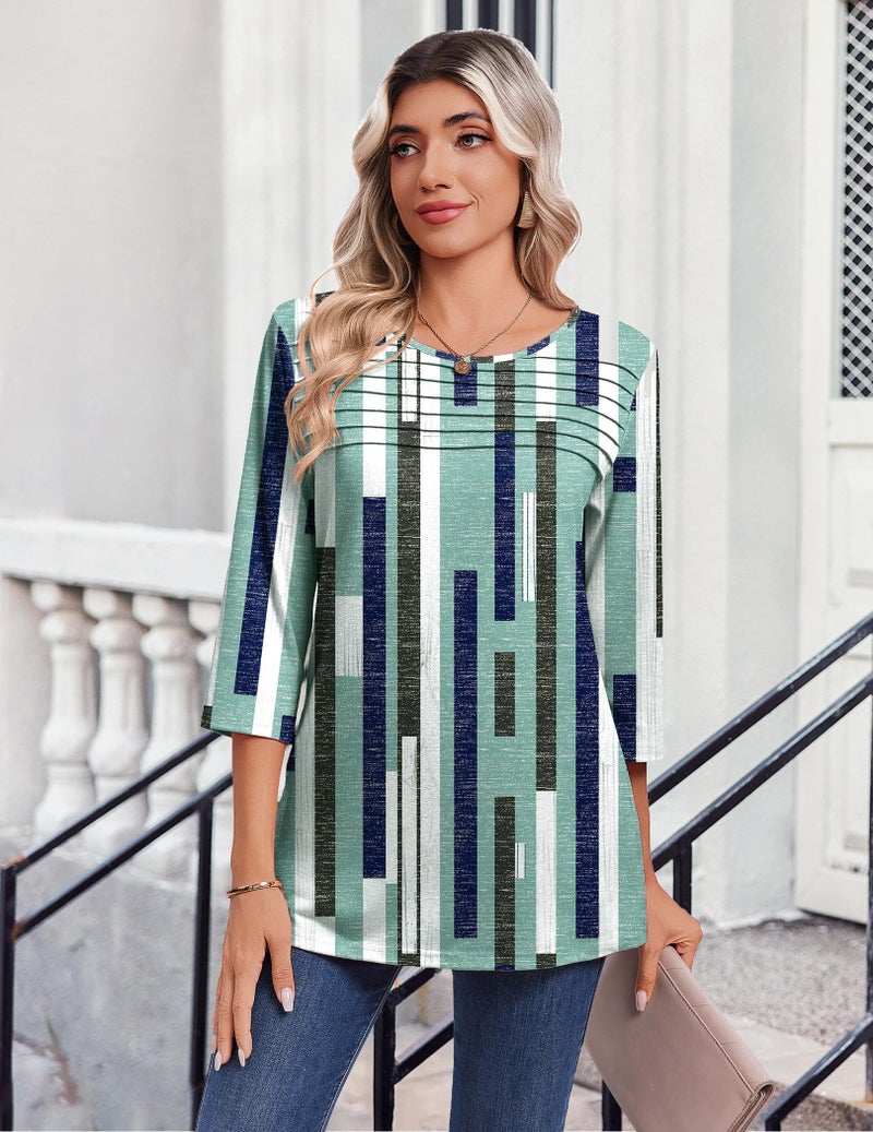 Zeagoo Shirts for Women 3/4 Length Sleeve Going Out Tops Trendy Fashion Spring Summer Blouses Dressy Casual Plus Size Tshirts - Image 3