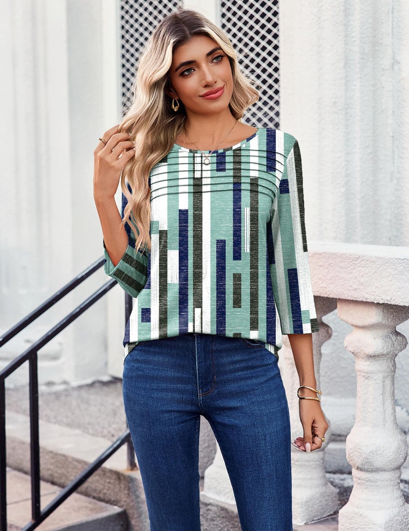 Zeagoo Shirts for Women 3/4 Length Sleeve Going Out Tops Trendy Fashion Spring Summer Blouses Dressy Casual Plus Size Tshirts - Image 4
