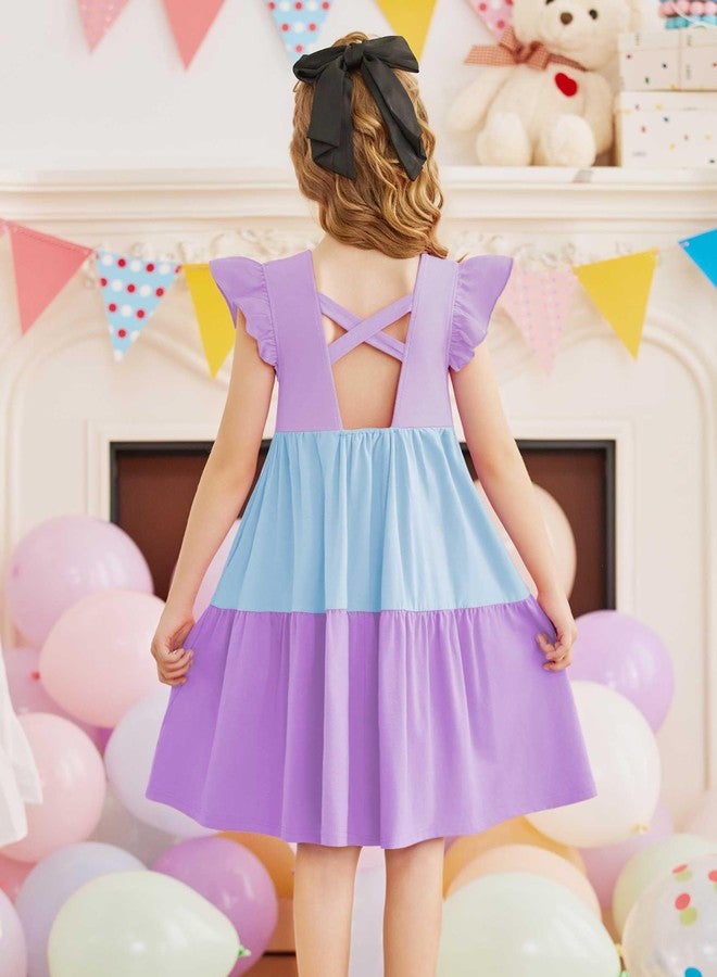 Arshiner فستان أرشينر للأطفال الصغار للفتيات صيفي بدون ظهر على شكل حرف A فستان قطن أزرق لحفلة عيد الميلاد للفئة العمرية 2-3 سنوات - Image 2