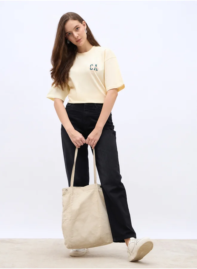 Styli Styli Slogan Print Crew Neck Oversized T-Shirt