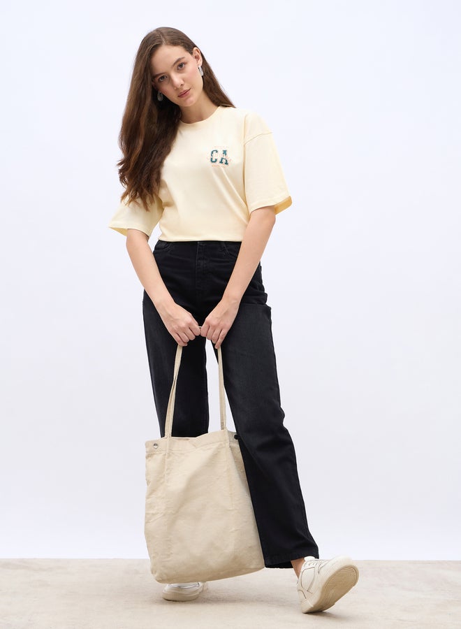 Styli Styli Slogan Print Crew Neck Oversized T-Shirt - Image 1