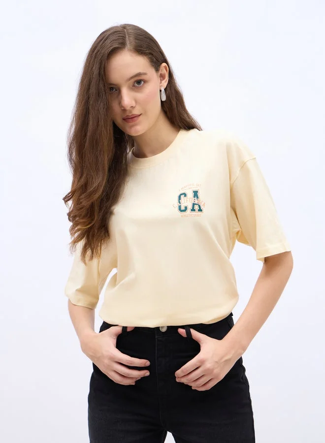 Slogan Print Crew Neck Oversized T-Shirt
