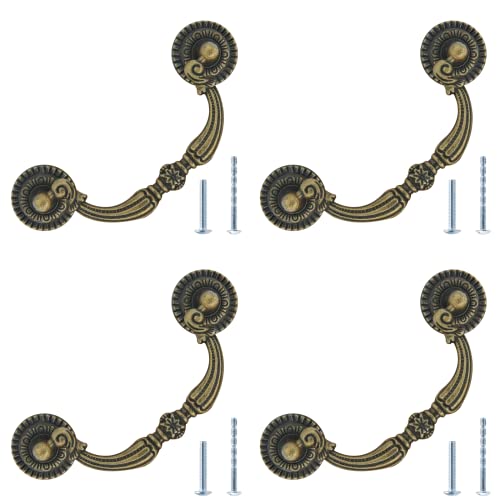 Moicstiy 4Pcs 2.5 Inch Hole Center Vintage Drop Bail Drawer Pull Handles, Antique Bronze Cabinet Pulls with Screws for Furniture, Kitchen, Wardrobe, Cupboard - Image 1