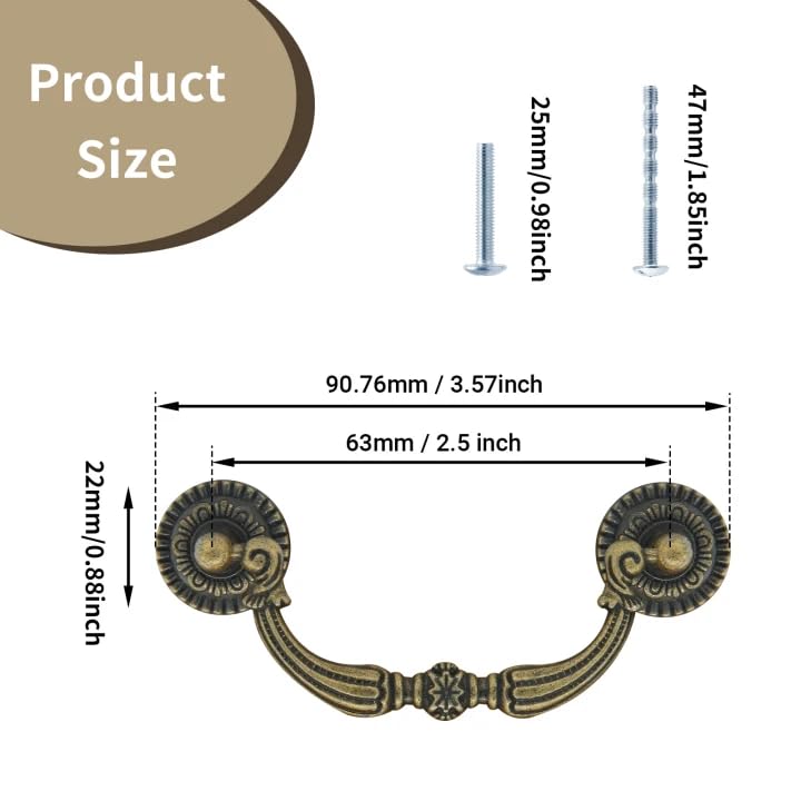 Moicstiy 4Pcs 2.5 Inch Hole Center Vintage Drop Bail Drawer Pull Handles, Antique Bronze Cabinet Pulls with Screws for Furniture, Kitchen, Wardrobe, Cupboard - Image 2