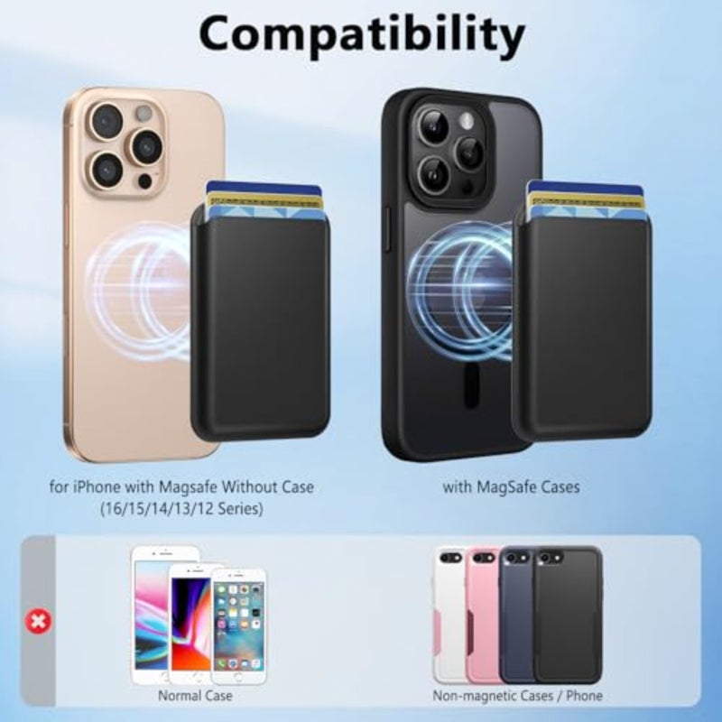 محفظة مغناطيسية لهاتف iPhone 16/15/14/13/12 Pro/Max/Plus/Mini، محفظة هاتف جلدية، حامل بطاقة RFID مع مغناطيس أسود - Image 4