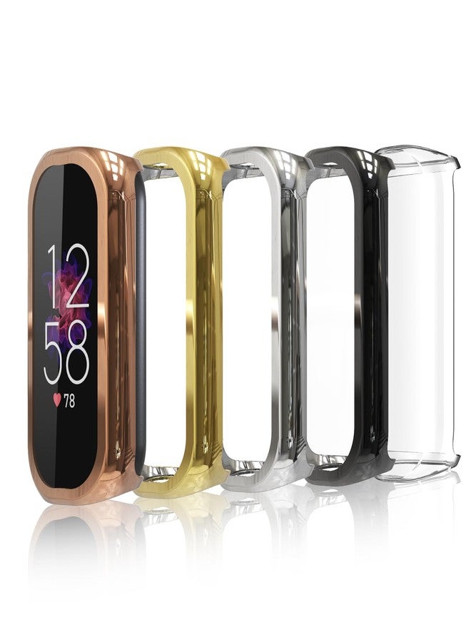 Simpeak 5-Pack Soft Screen Protector Bumper Case Compatible with Fitbit Luxe Smartwatch, Full Protection, Gold/Clear/Silver/Black/Rose Gold - Image 1