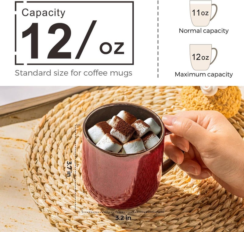 LERATIO 12OZ Ceramic Coffee Mugs Set of 6, Large Porcelain Coffee Cups With Large Handle For Latte,Cappuccino,Milk,Cocoa,|Dishwasher&Microwave Safe Mug Sets,Ideal for Man,Woman,Dad, Mom-Red - Image 2