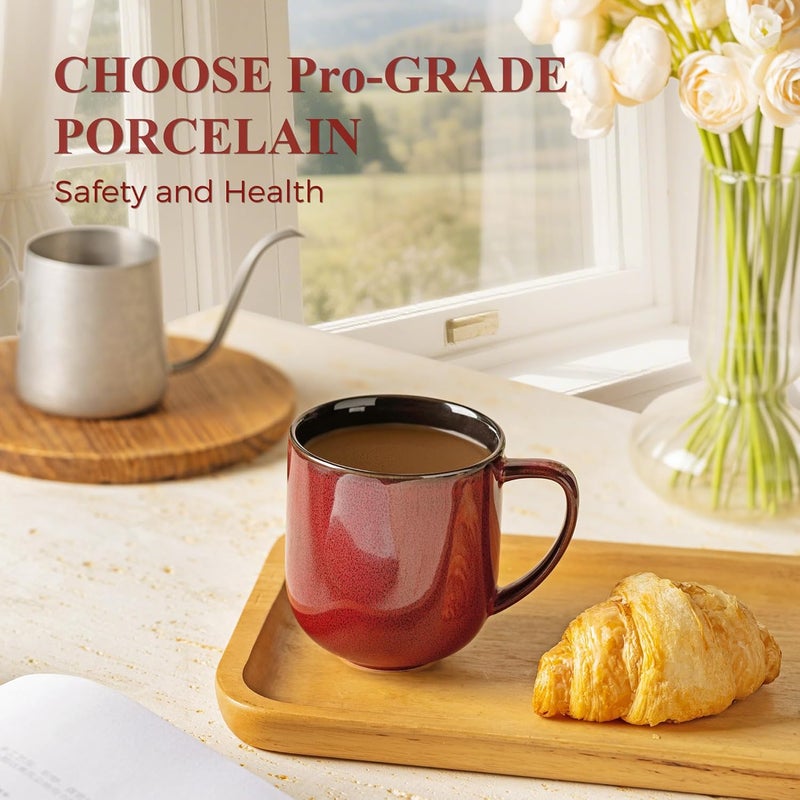 LERATIO 12OZ Ceramic Coffee Mugs Set of 6, Large Porcelain Coffee Cups With Large Handle For Latte,Cappuccino,Milk,Cocoa,|Dishwasher&Microwave Safe Mug Sets,Ideal for Man,Woman,Dad, Mom-Red - Image 3