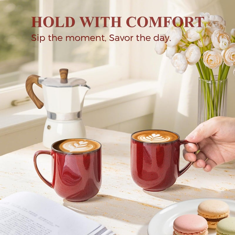 LERATIO 12OZ Ceramic Coffee Mugs Set of 6, Large Porcelain Coffee Cups With Large Handle For Latte,Cappuccino,Milk,Cocoa,|Dishwasher&Microwave Safe Mug Sets,Ideal for Man,Woman,Dad, Mom-Red - Image 4