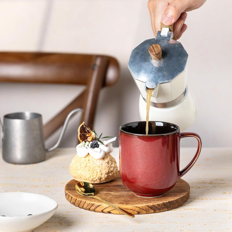 LERATIO 12OZ Ceramic Coffee Mugs Set of 6, Large Porcelain Coffee Cups With Large Handle For Latte,Cappuccino,Milk,Cocoa,|Dishwasher&Microwave Safe Mug Sets,Ideal for Man,Woman,Dad, Mom-Red - Image 5