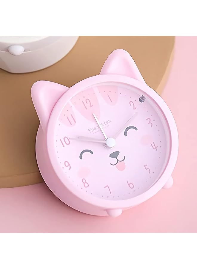 erorex Children Alarm Clock Silicone Cute Animal Kitten Silent Alarm Clock No Tick Sound With Night Light Alarm Clock For Bedside Desk Office Children Pink - Image 4