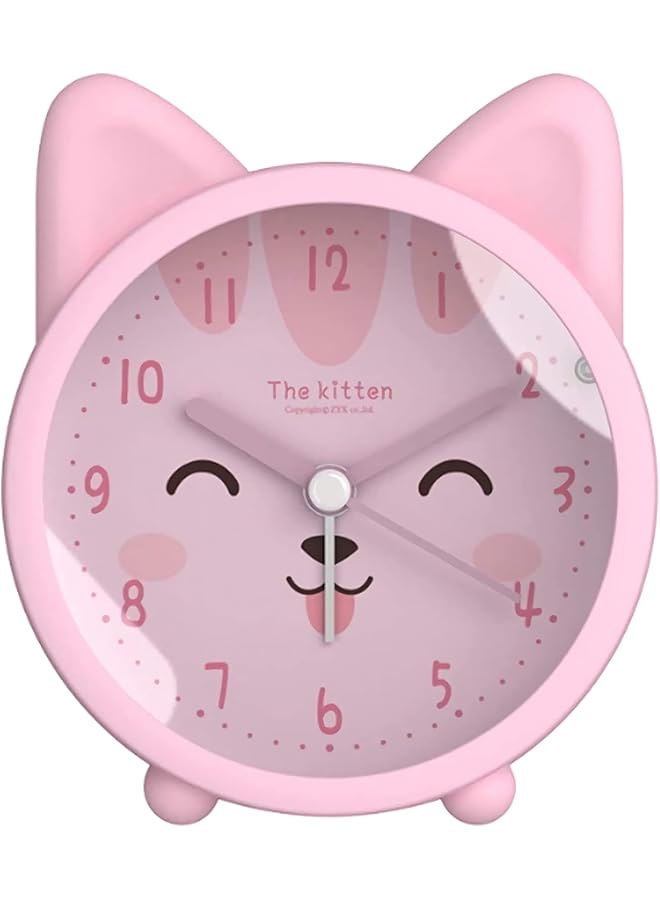 erorex Children Alarm Clock Silicone Cute Animal Kitten Silent Alarm Clock No Tick Sound With Night Light Alarm Clock For Bedside Desk Office Children Pink - Image 1