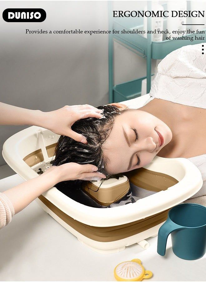 DUNISO Folding Shampoo Basin, Large Size Hairwashing Tray, Hair Washing Basin Head Portable Shampoo Basin Patient Hair Washing Aid with Pillow for Injured Elderly Disabled Handicapped Clean Hair  - Image 4