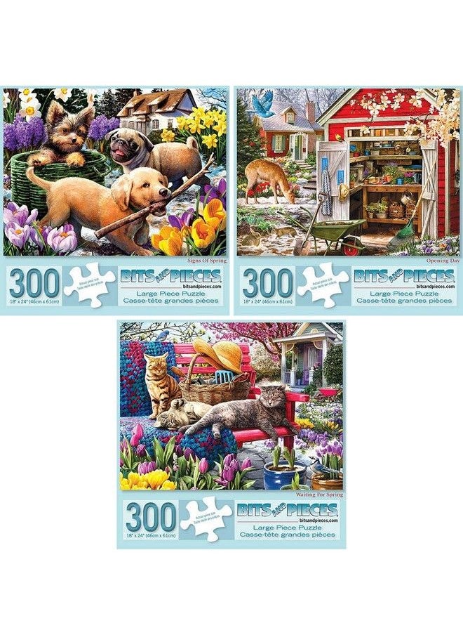 Bits and Pieces Value Set Of Three (3) 300 Piece Jigsaw Puzzles For Adults Spring Collection Large Piece Jigsaws By Artist Larry Jones 18” X 24”  - Image 1