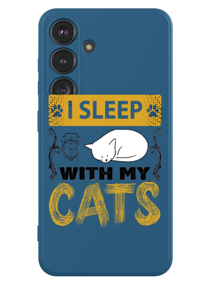 Theodor Protective Slim Fit Case Liquid Silicone Cover with Full Body Protection Anti-Scratch Shockproof Case For Samsung Galaxy S24 (Blue) - I sleep with my cats black - Image 1