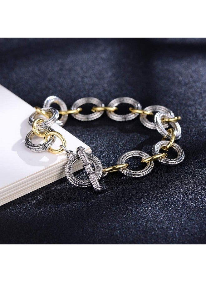 Mytys Link Bracelet For Women 2 Tone Circles Chain Silver And Gold Wire Cable Bangle Designer Inspired Bracelets Style 6 - Image 4