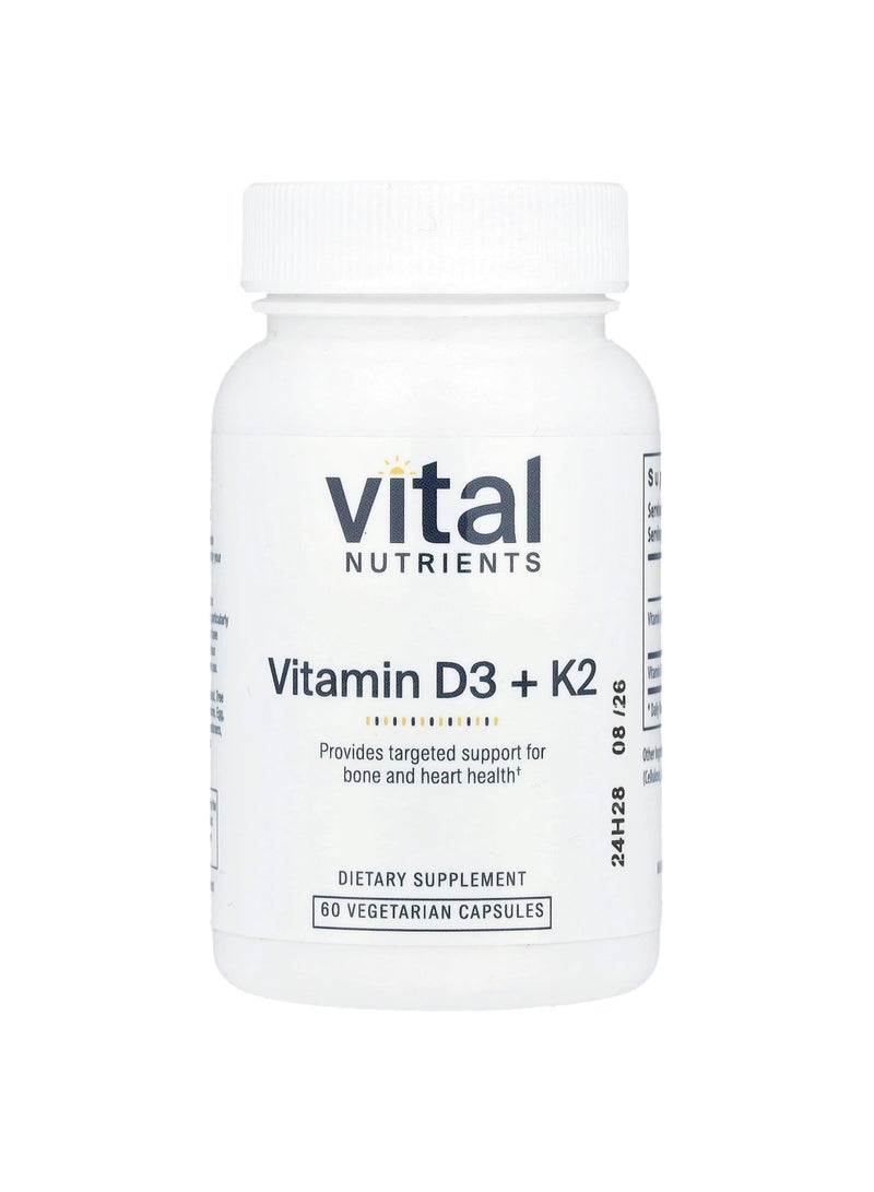 Vital Nutrients Vitamin D3 + K2, 60 Vegetarian Capsules