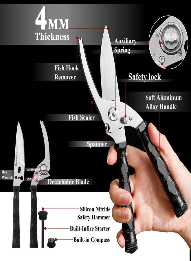 WILDMOK Heavy Duty Poultry Shears - 8.5 Inch Multi-function Stainless Steel Poultry Outdoor Shears, Ultra Sharp Kitchen Scissors for Outdoor Camp, Black - Image 2