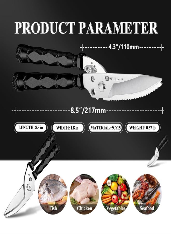 WILDMOK Heavy Duty Poultry Shears - 8.5 Inch Multi-function Stainless Steel Poultry Outdoor Shears, Ultra Sharp Kitchen Scissors for Outdoor Camp, Black - Image 3