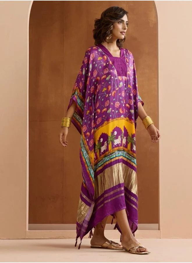 آي شين Elegant Women Purple Rayon Dress with Embroidered pattern and features a Round neckline and Three-Fourth Sleeve secured with closure and styled in Straight Fit ideal for Festive moments — perfect for fashion-forward occasions.