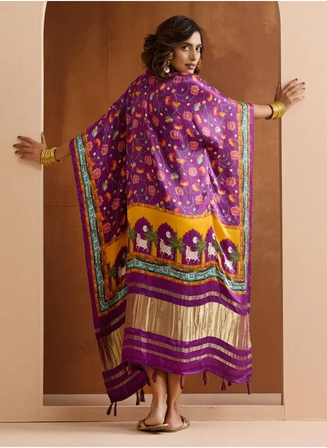 آي شين Elegant Women Purple Rayon Dress with Embroidered pattern and features a Round neckline and Three-Fourth Sleeve secured with closure and styled in Straight Fit ideal for Festive moments — perfect for fashion-forward occasions.