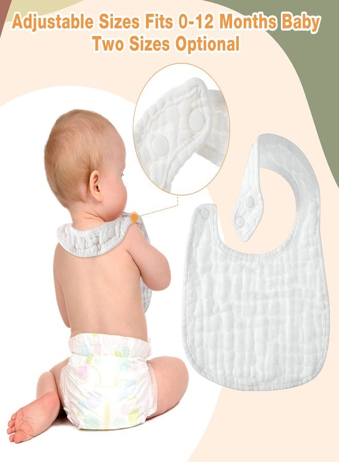Reginary 30 Pack White Muslin Baby Bibs for Boy Girl Adjustable 6 Layers Cotton Baby Bandana Drool Bibs Bulk Soft Absorbent Washable Snap Muslin Burp Cloth for Newborn Infant Drooling Eating Feeding - Image 3