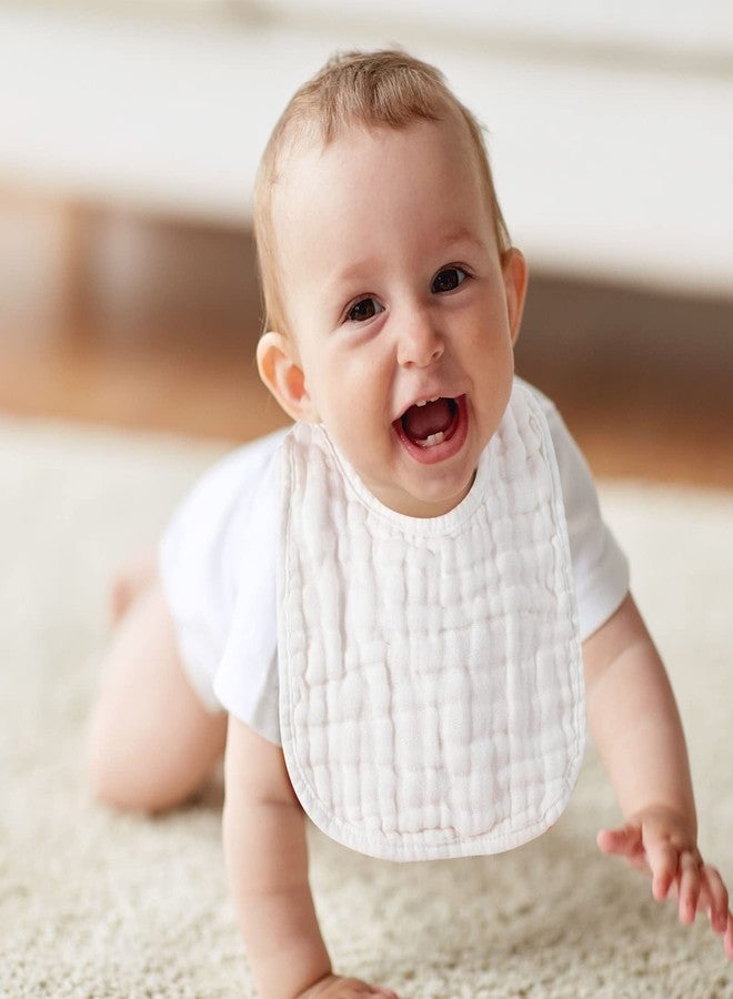 Reginary 30 Pack White Muslin Baby Bibs for Boy Girl Adjustable 6 Layers Cotton Baby Bandana Drool Bibs Bulk Soft Absorbent Washable Snap Muslin Burp Cloth for Newborn Infant Drooling Eating Feeding - Image 5