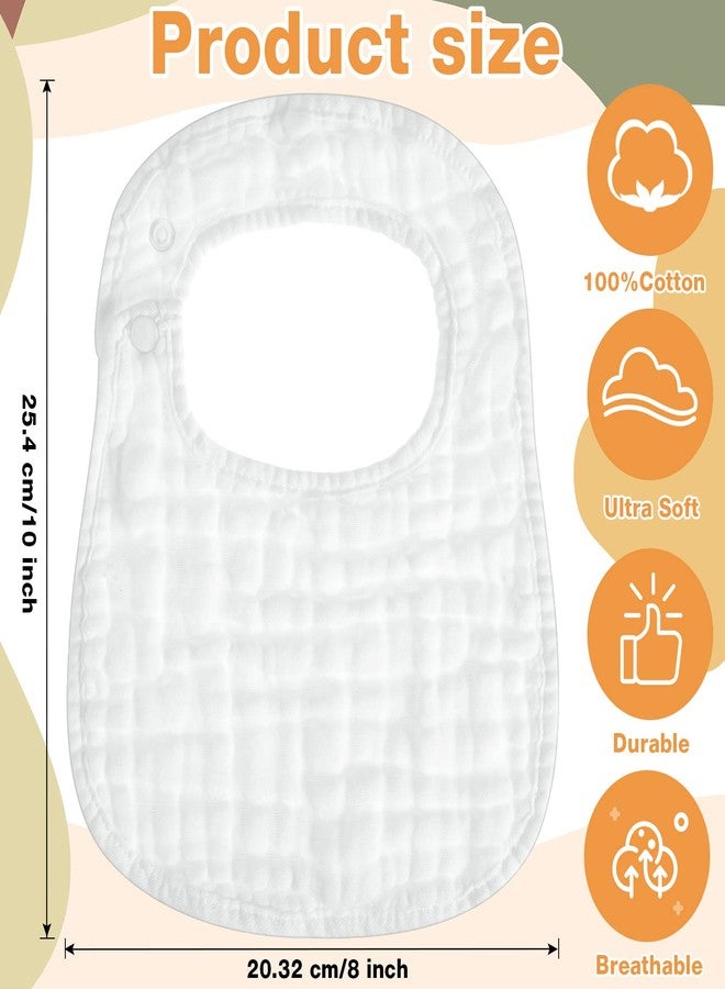 Reginary 30 Pack White Muslin Baby Bibs for Boy Girl Adjustable 6 Layers Cotton Baby Bandana Drool Bibs Bulk Soft Absorbent Washable Snap Muslin Burp Cloth for Newborn Infant Drooling Eating Feeding - Image 2