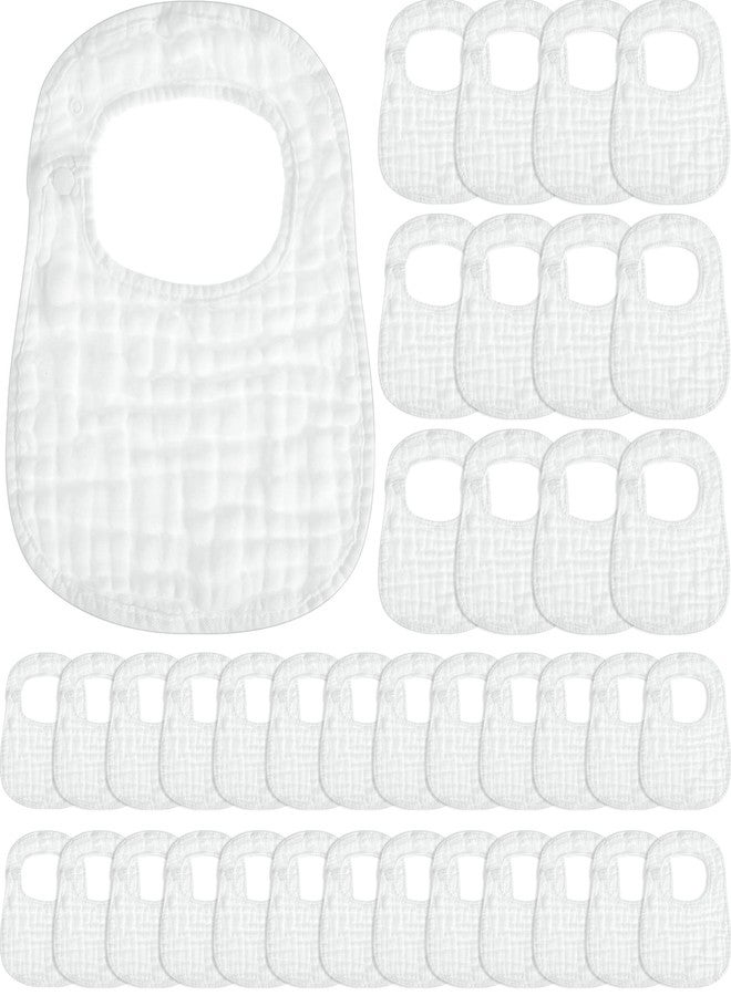 Reginary 30 Pack White Muslin Baby Bibs for Boy Girl Adjustable 6 Layers Cotton Baby Bandana Drool Bibs Bulk Soft Absorbent Washable Snap Muslin Burp Cloth for Newborn Infant Drooling Eating Feeding - Image 1