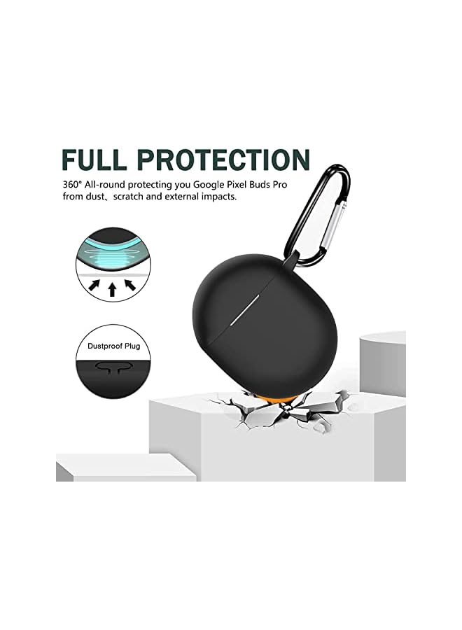 Beauenty Compatible With Google Pixel Buds Pro Case Cover Front Led Visible Keychain Silicone Protective Cover Case For Google Pixel Buds Pro Black - Image 3